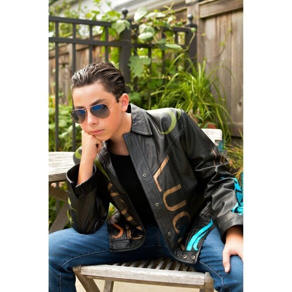 Vintage black leather biker jacket, hand painted, lucky sz M - Picture 5 of 14